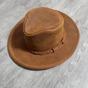 Minnetonka Outback Hat Genuine Leather Brown Braided Band Unisex Large